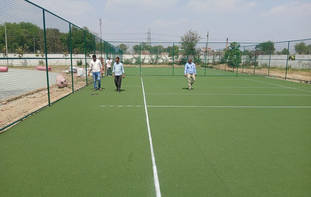 An international standard sports field being built on 52,000 square feet in Sitamarhi