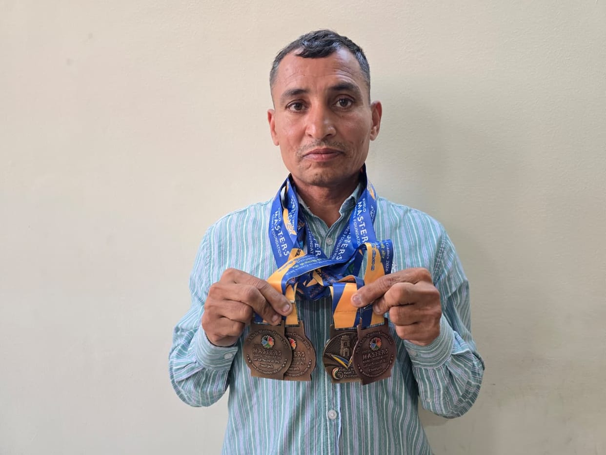 50-year-old pump operator Surendra won 62 medals in two and a half years.