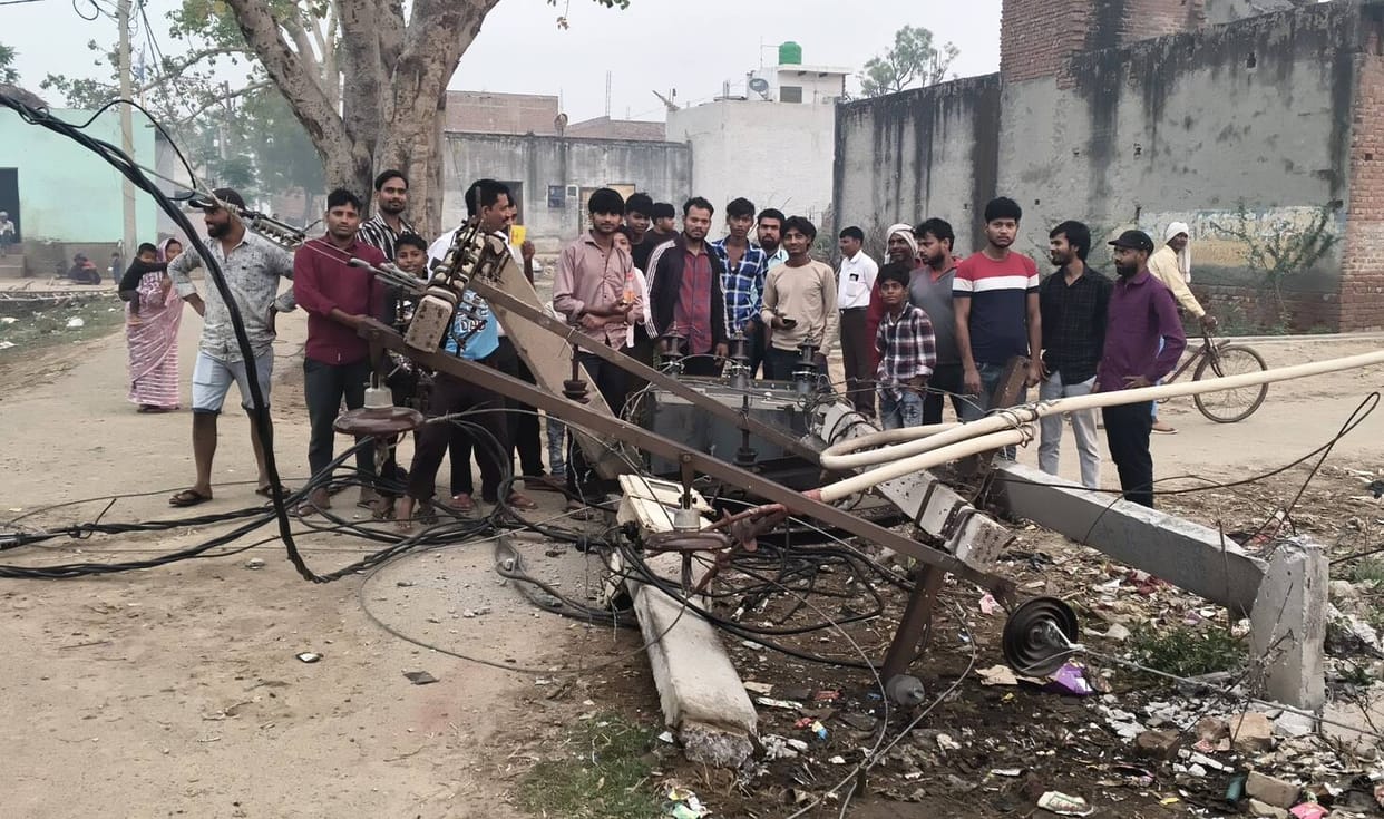 Dumper Snags on Bundled Cables, Transformer Topples