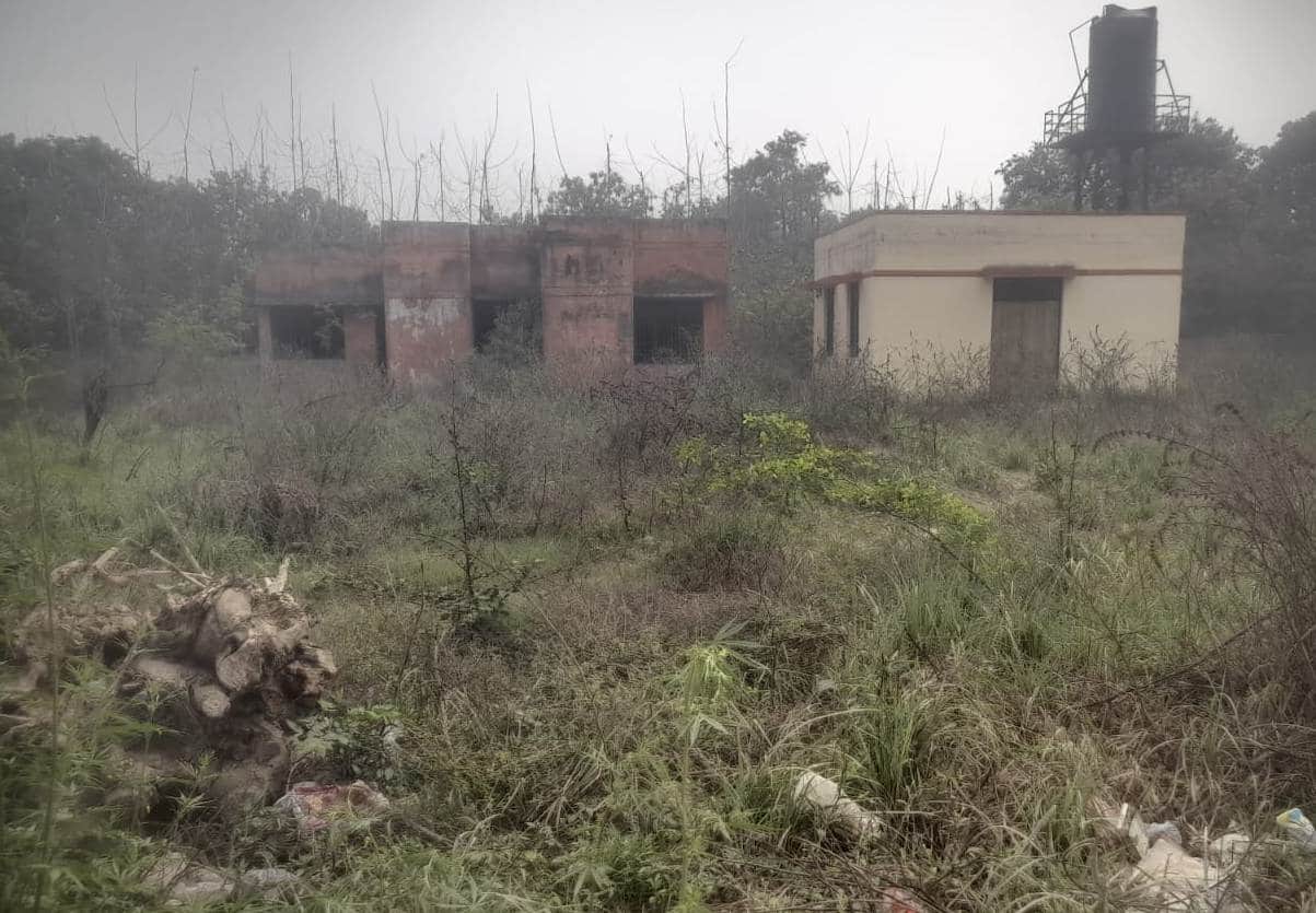 बास्टा क्षेत्र के गांव रसूलपुर नंगला में प्राथमिक स्वास्थ्य केंद्र का भवन के पास झाड़ झूंड