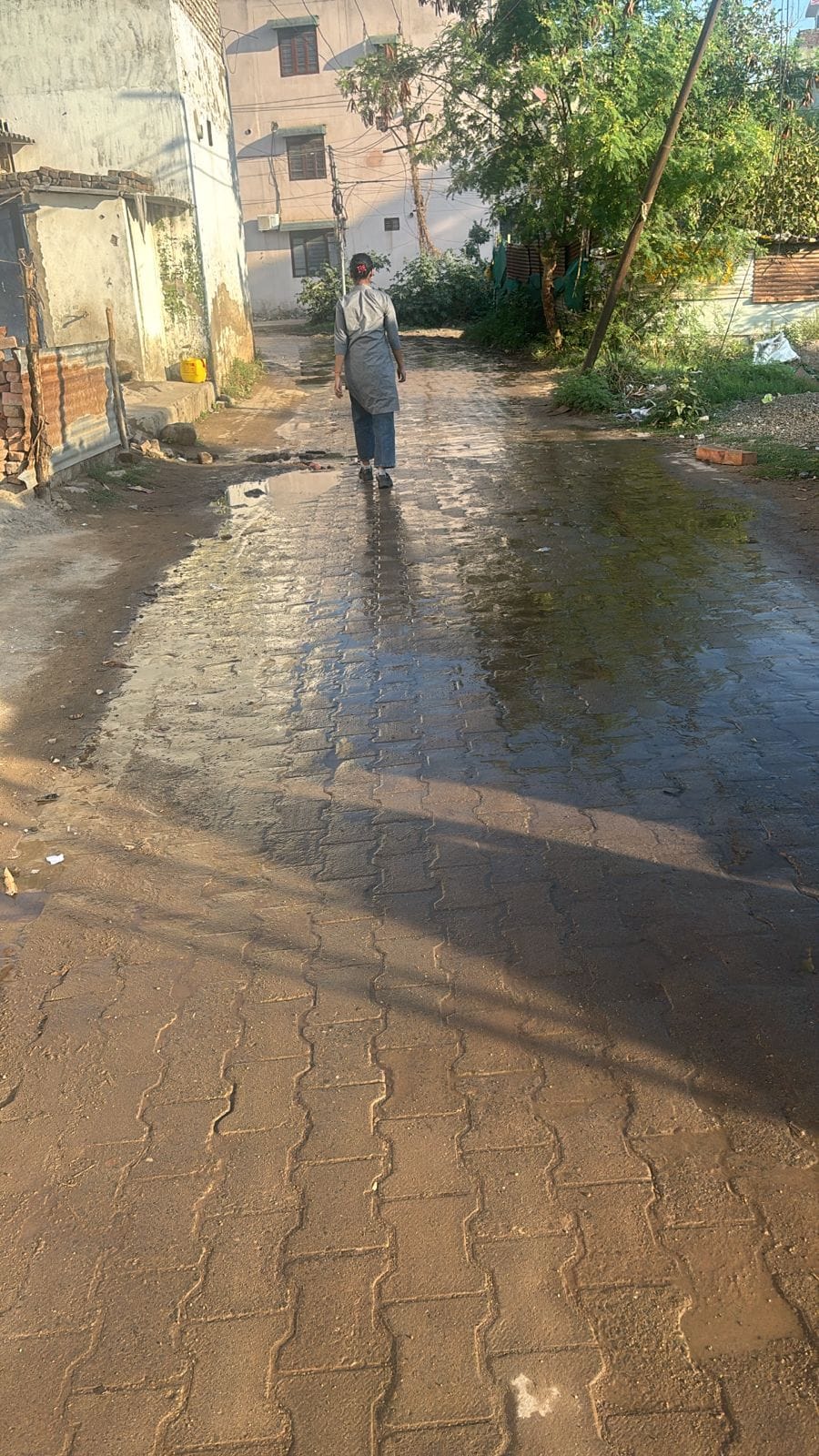 Contaminated sewage water remained on the road in Dakhadu Majra