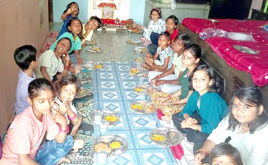 On Durgashtami, girls were offered food and worshipped.