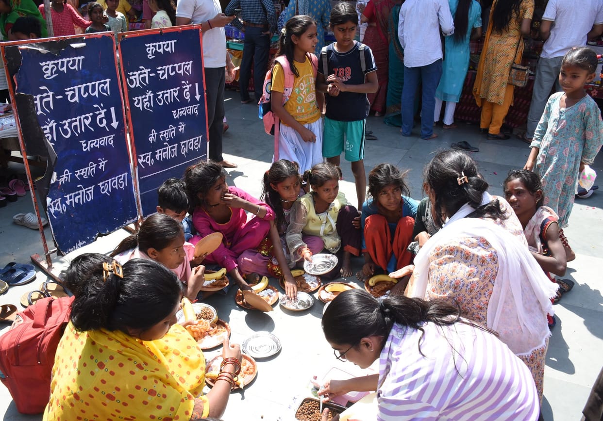 Worship of young girls was performed on Ashtami.