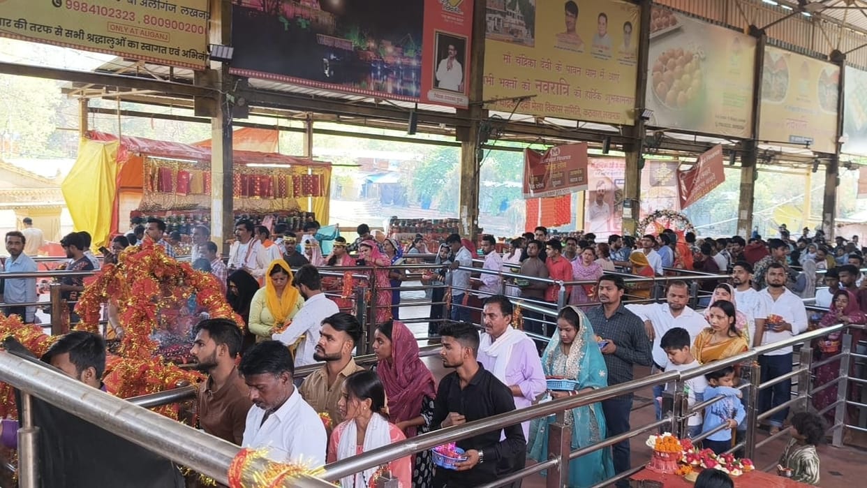 A massive crowd of devotees thronged the Chandrika Devi Temple.