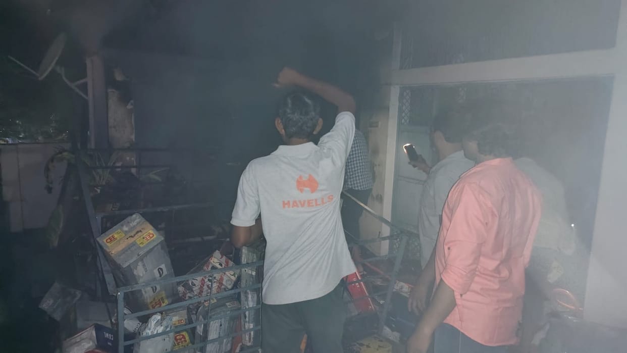 Fire broke out on the third floor of a three-storey house