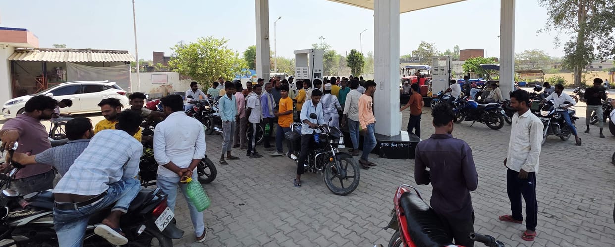 Rumors have led to signs stating that fuel is out of stock at many rural petrol pumps, while queues are seen at city pumps.