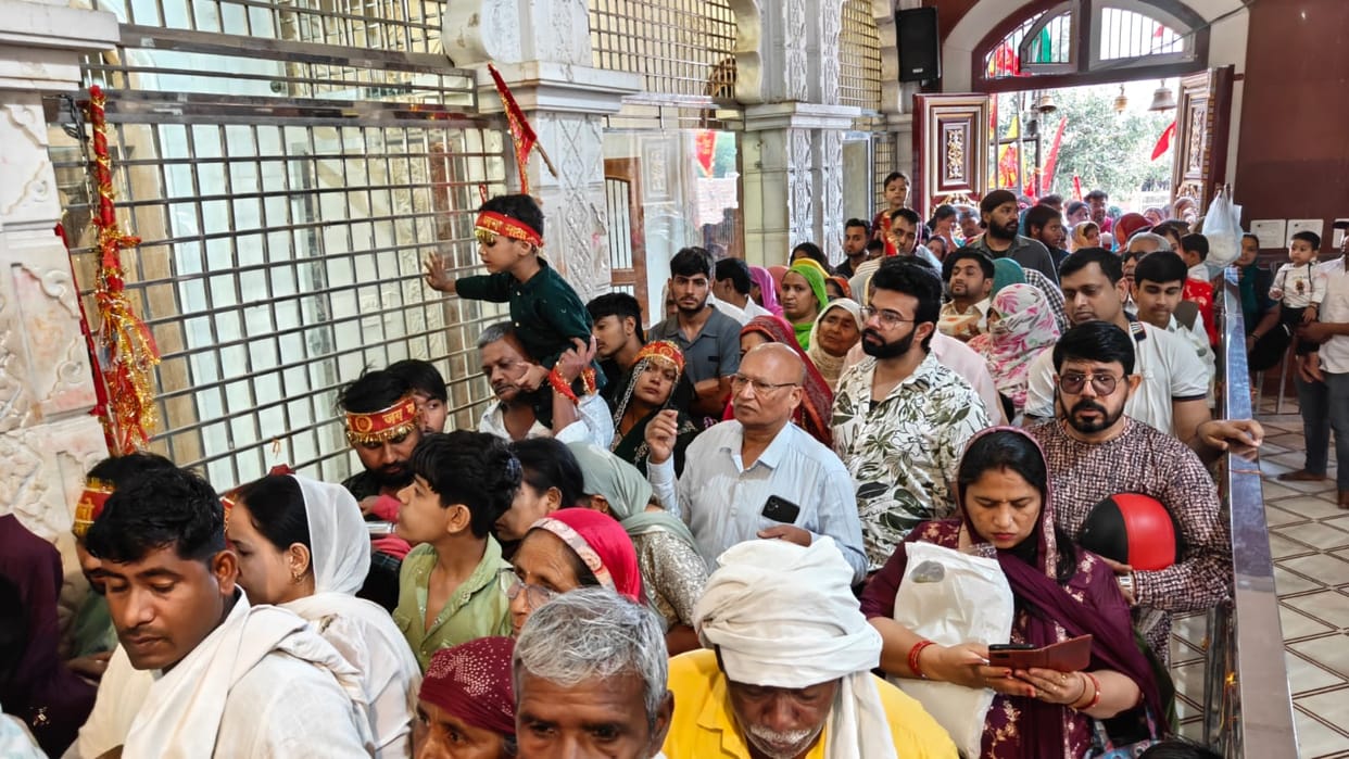 Devotees broke their fast by feeding the girls.