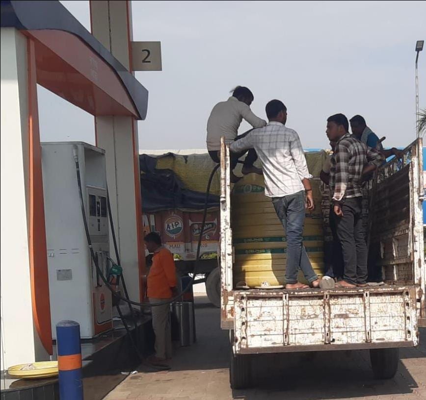 Crowds gathered at petrol pumps since dawn, fuel ran out at two locations, and young men arrived with 500-liter tanks to buy diesel.