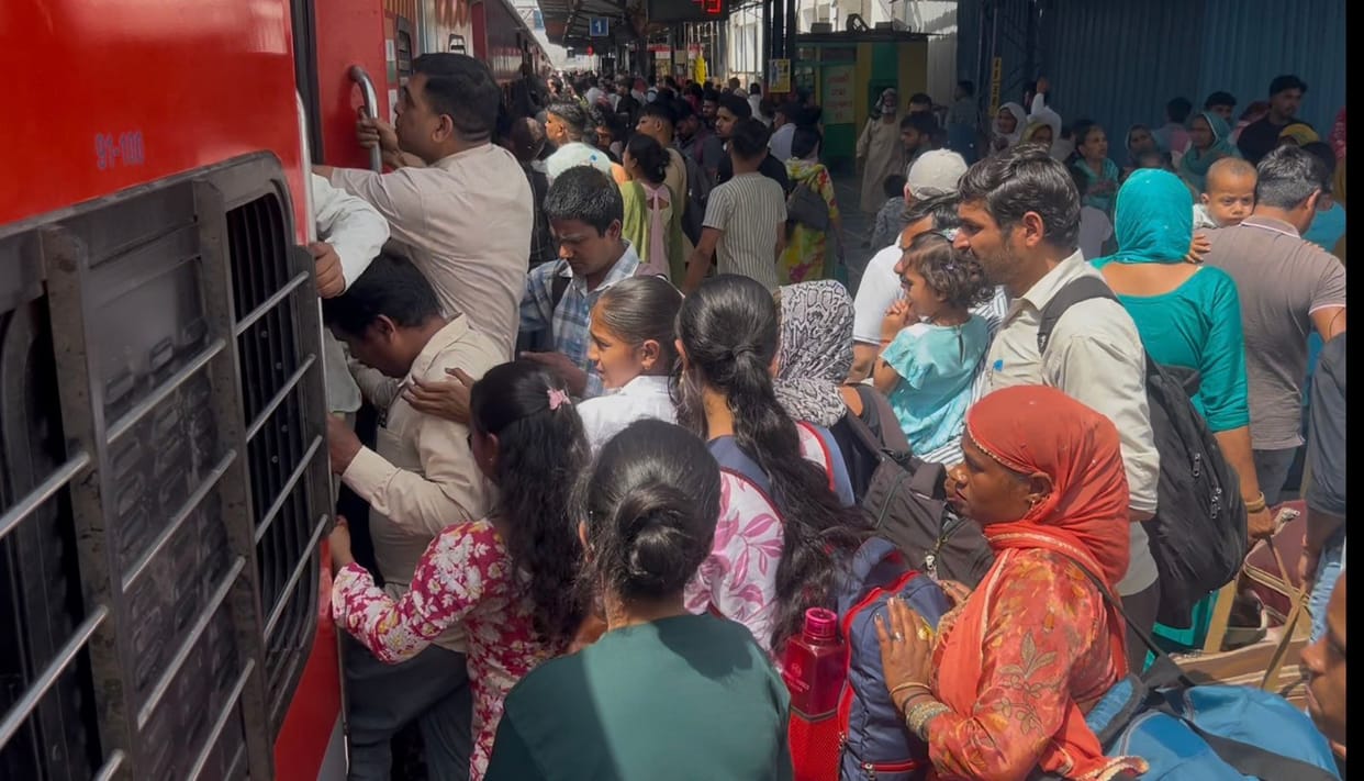 Even on normal days, there is no space in trains, people are travelling by standing at the doors.
