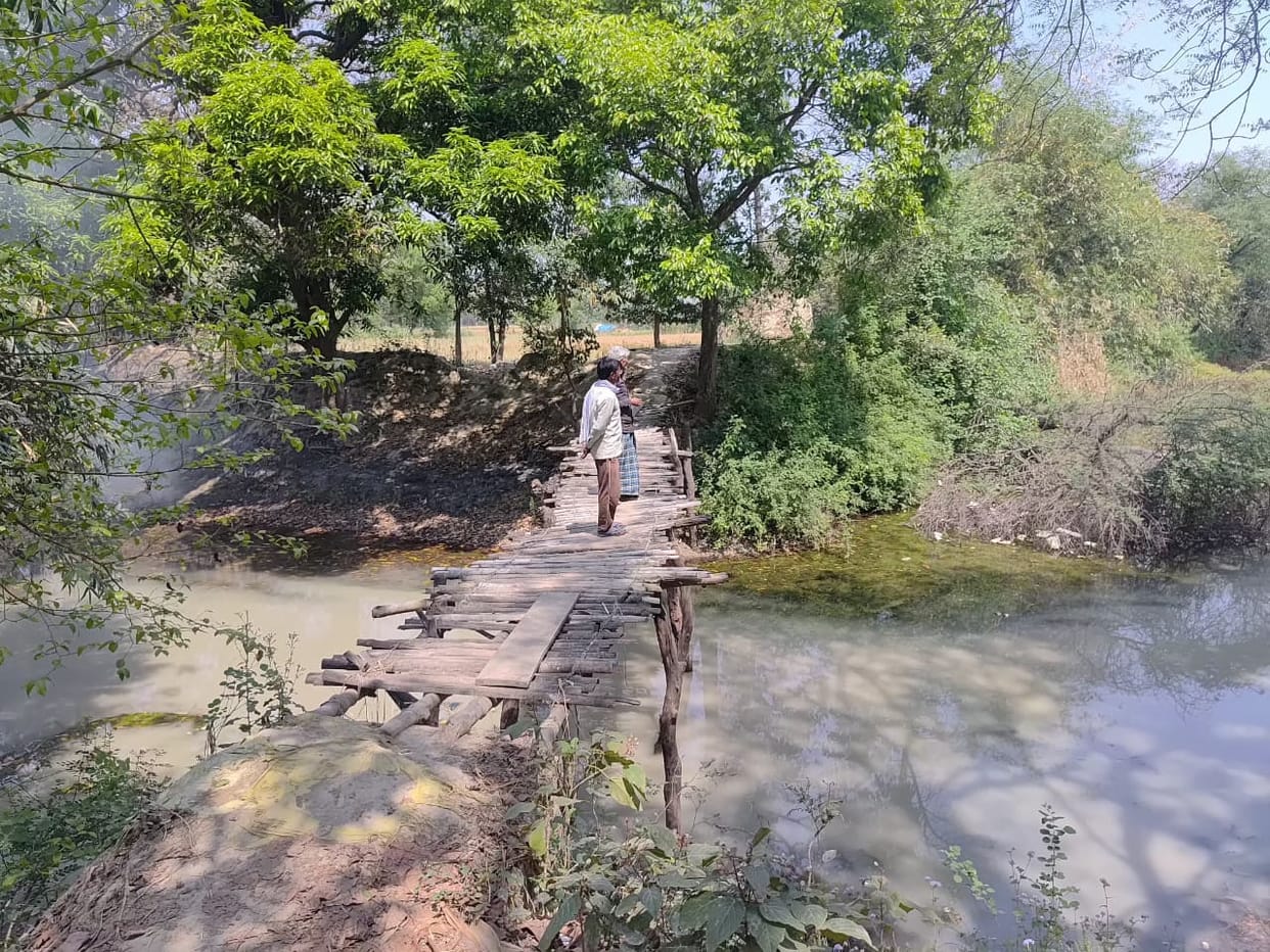 Bamboo bridge... this is the path, walking is challenging