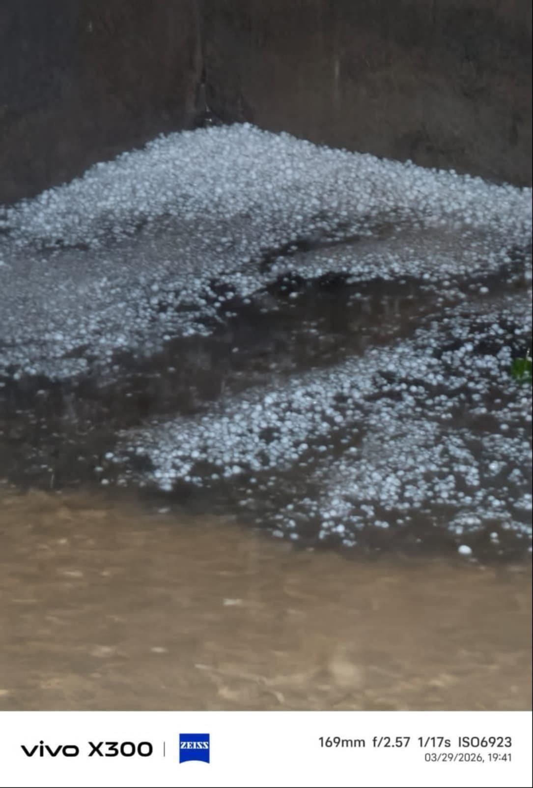 It was hot all day, and there was hailstorm for 25 minutes in the evening.