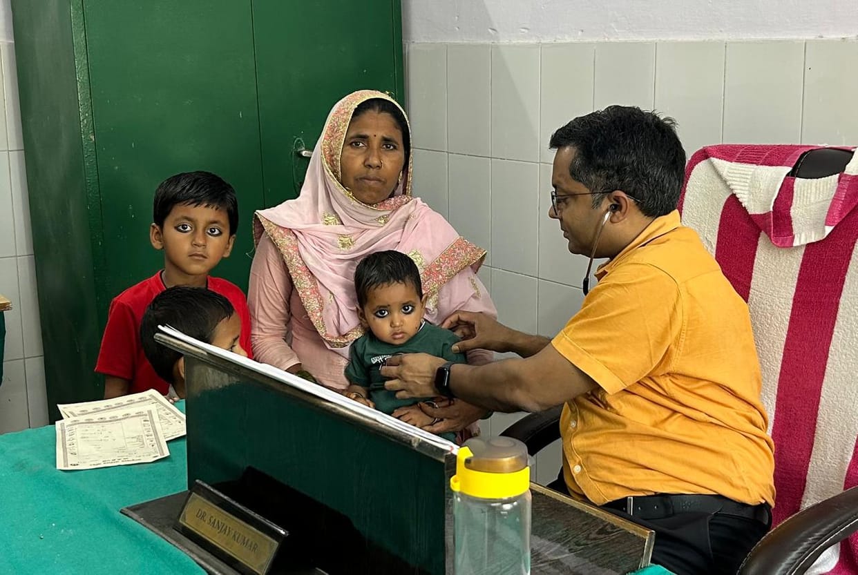 Crowd of Patients with Viral Fever, Cold, and Cough at the Health Fair