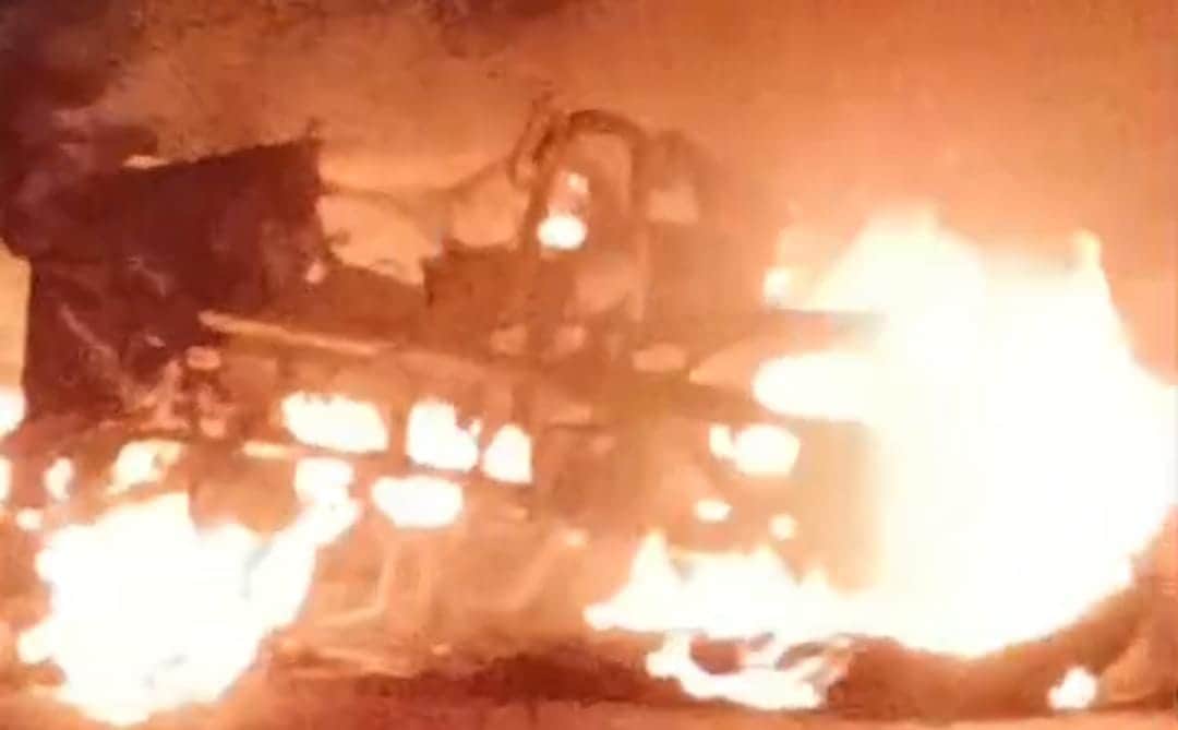 Bike catches fire on move rider jumps to safety as it turns to ashes in seconds