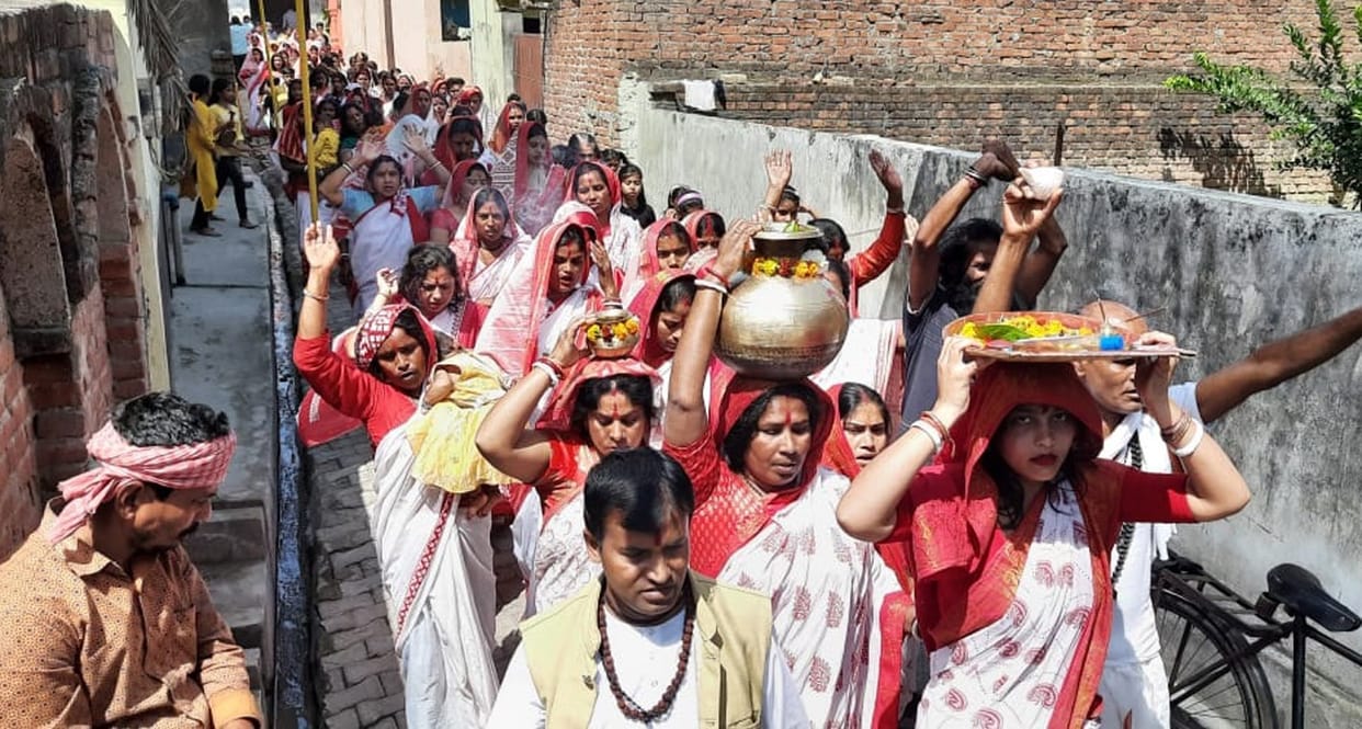 Varuni festival started with Kalash Yatra and Sankirtan.