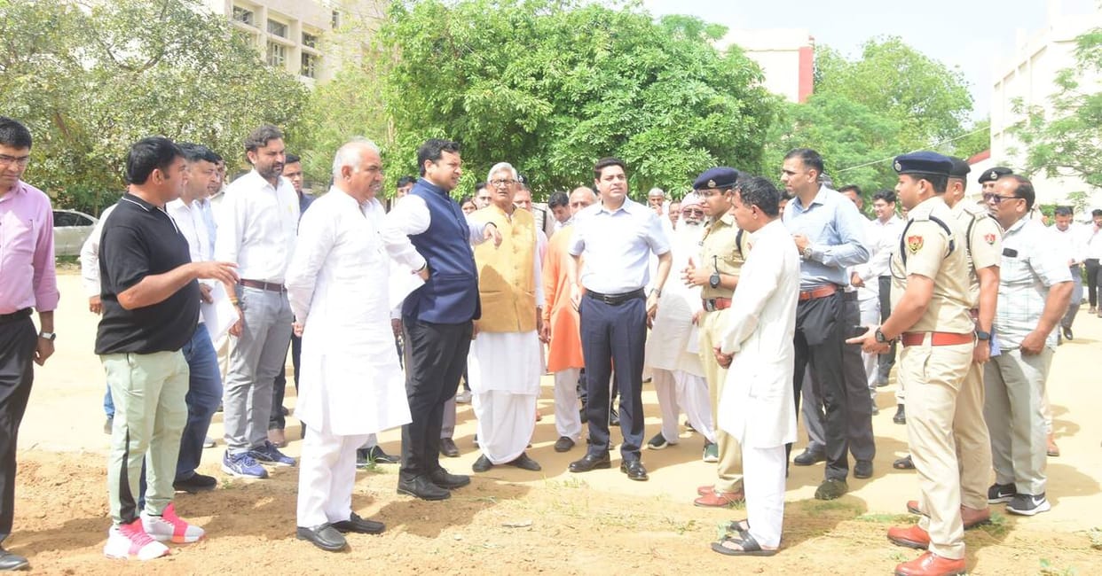 Inspects preparations for public meeting to be held on April 5 in Meham
