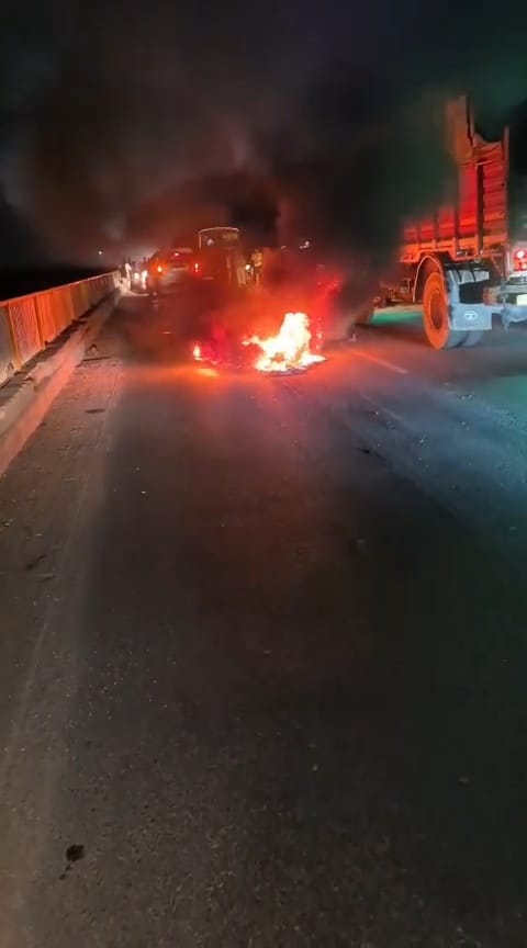 Bike skids, catches fire, youth injured