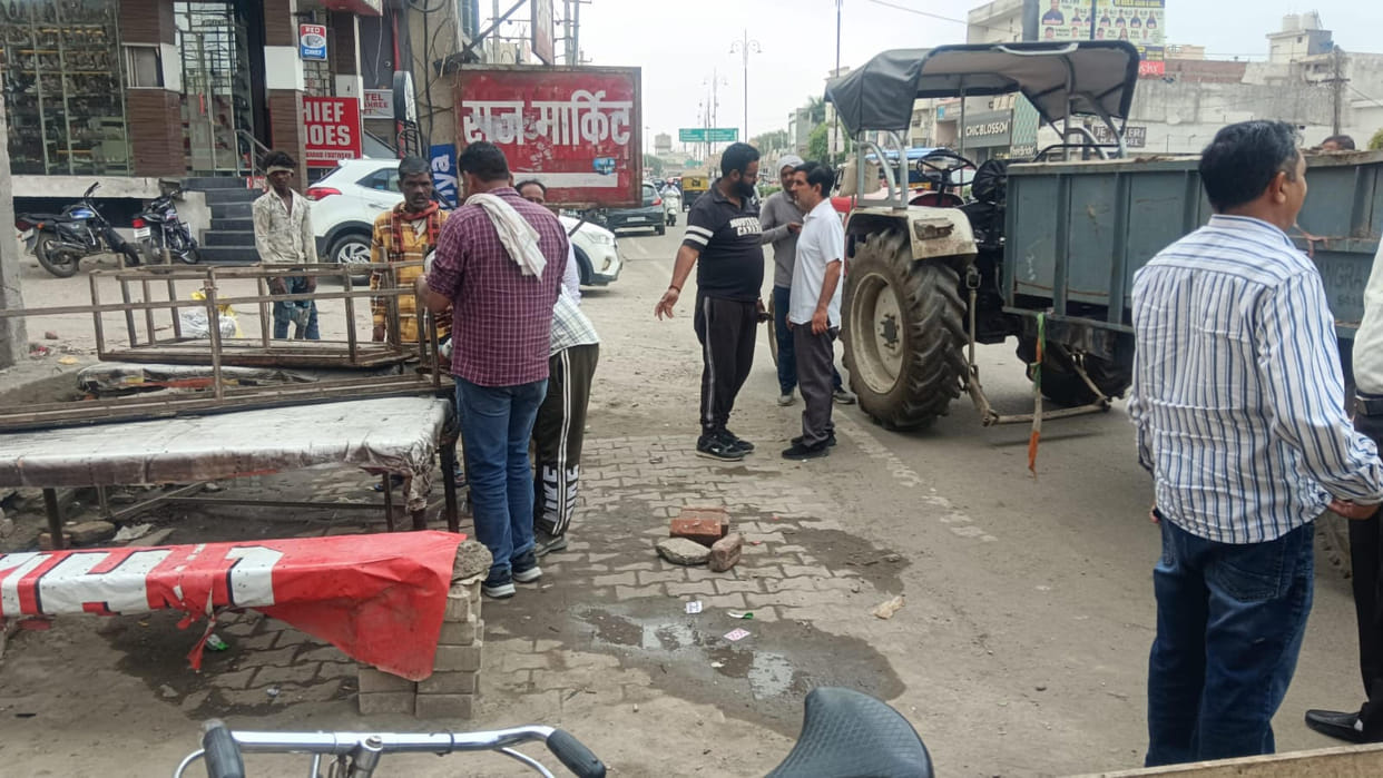 Goods seized from outside several shops, two challaned