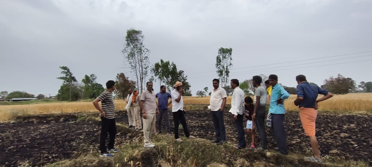 Sparks from a short circuit set fire to four bighas of wheat crop.
