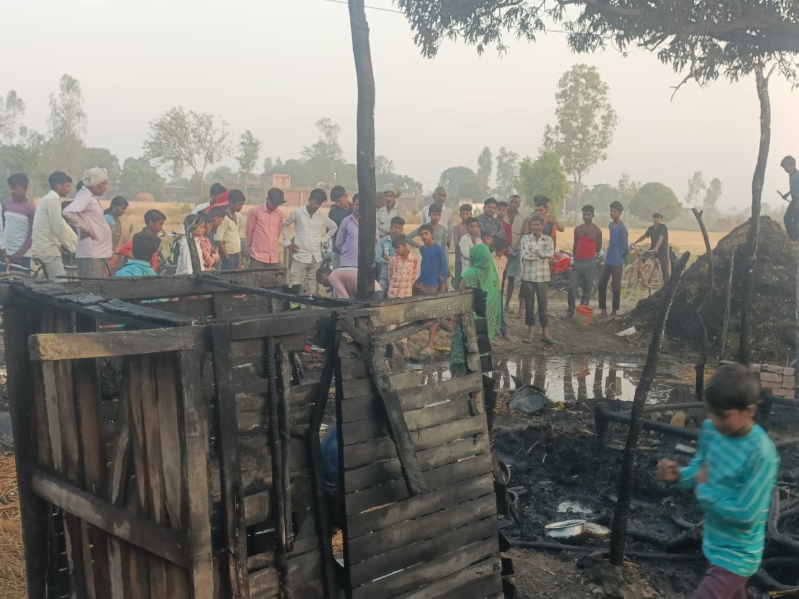 Fire in Ramalakshana village rendered two poor families homeless