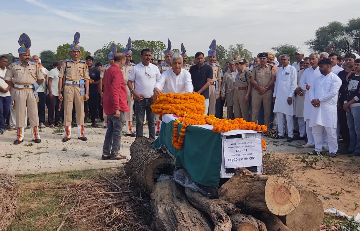 CRPF Head Constable Virendra Singh was cremated with military honours.