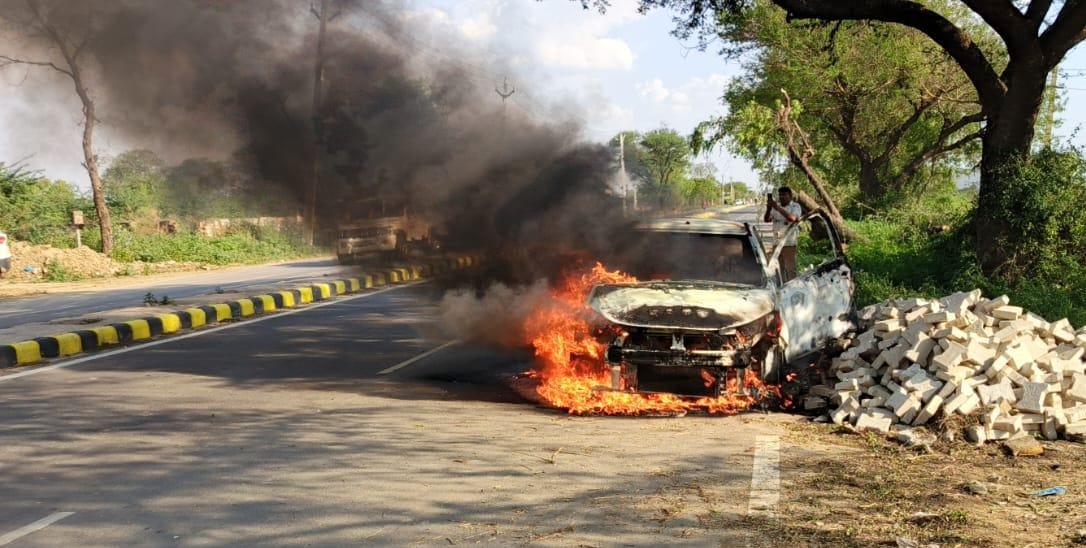 Electric car catches fire, no one injured