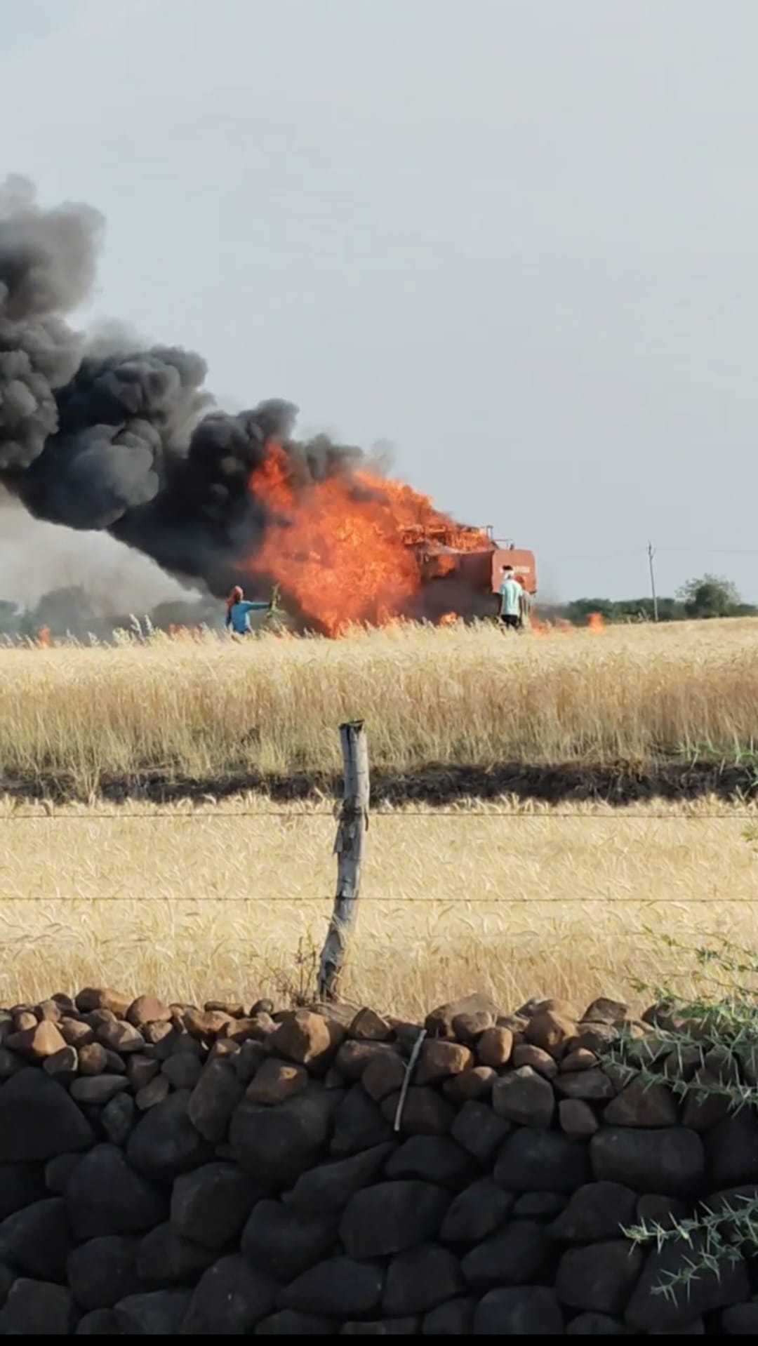 Fires rage in Deori, 7 locations blaze in a single day; crops and two harvesters burned to ashes