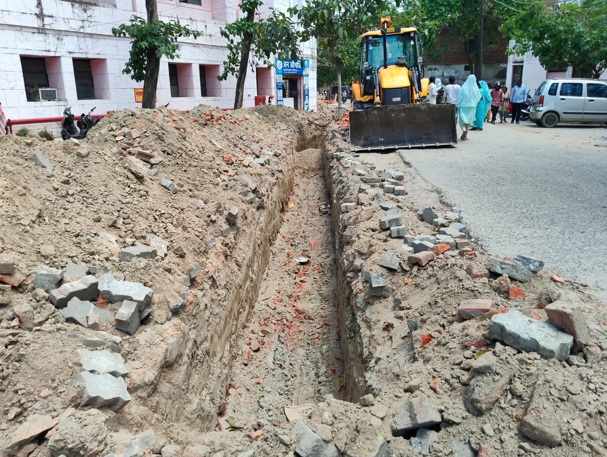 Construction of drain begins, will provide relief from waterlogging and bad roads.