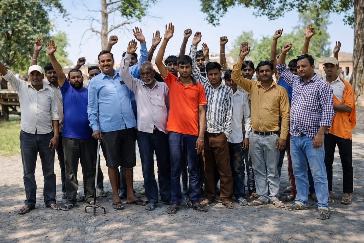 Protest against tilted electric pole and dangling line