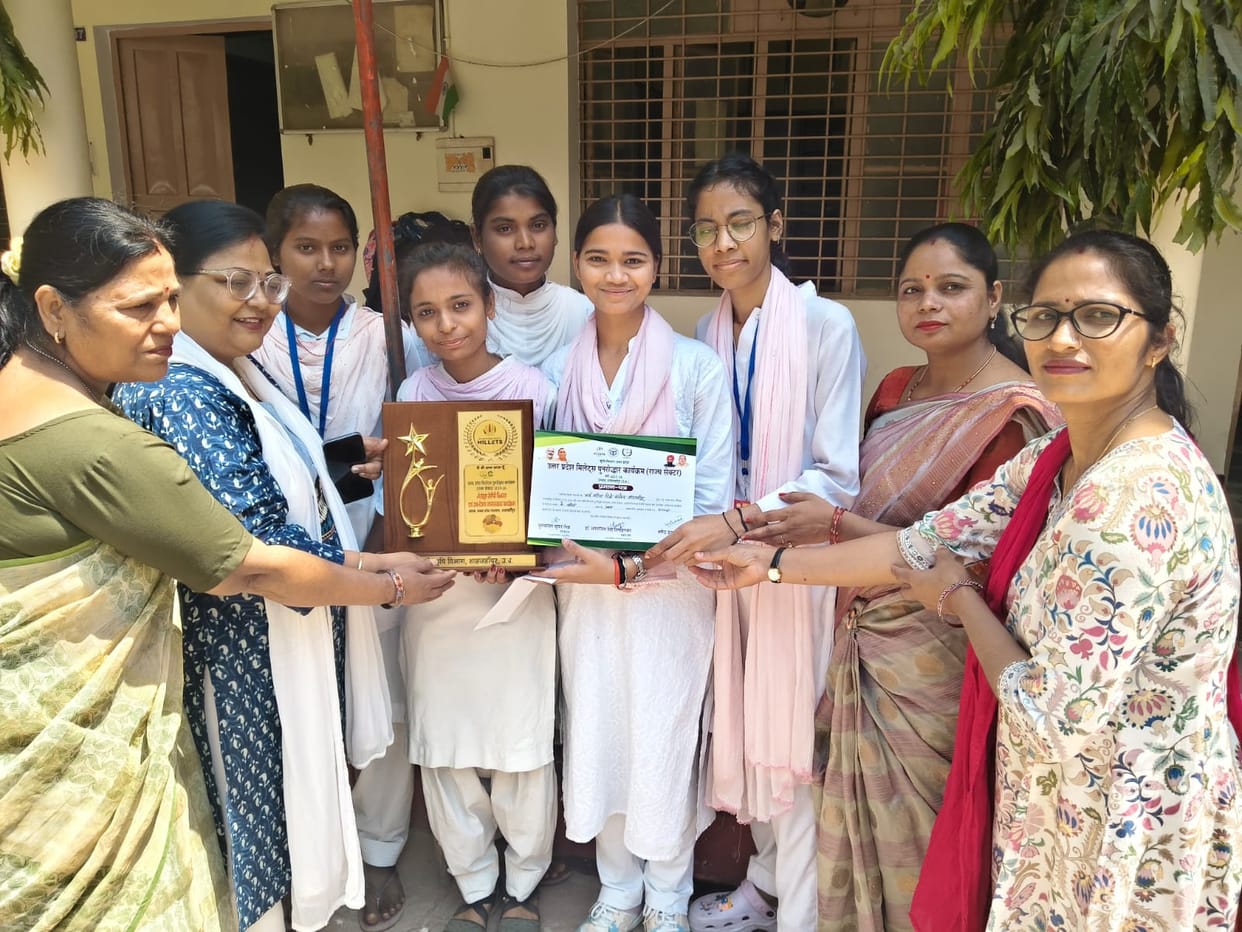 The female students were felicitated with mementos.