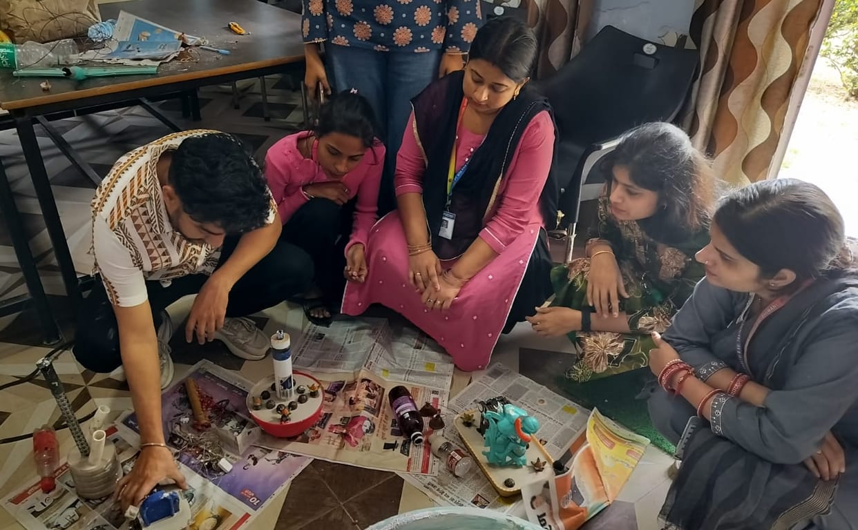 On the last day of the art exhibition, girl students displayed their talent in Rangoli and Best out of Waste.