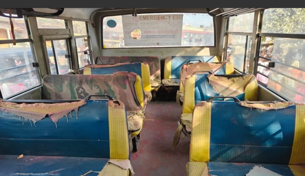School bus seats torn, first aid boxes missing