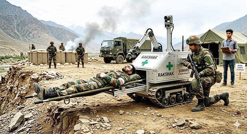 The Rakshak robot will transport injured soldiers to a safe location.