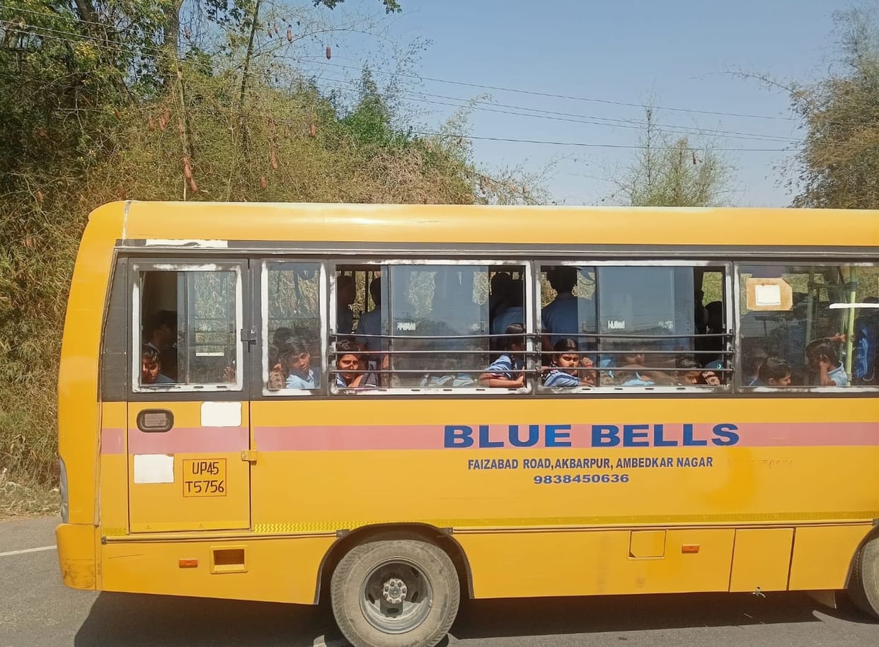 School vehicle carrying twice the capacity of children is speeding