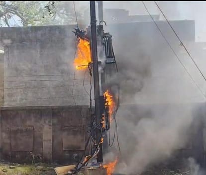 The transformer caught fire due to sparking during charging