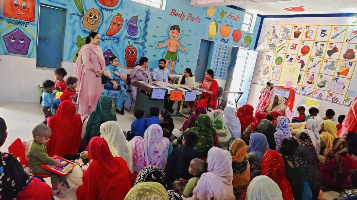 Children learn through games, School Readiness Fair held at Anganwadi