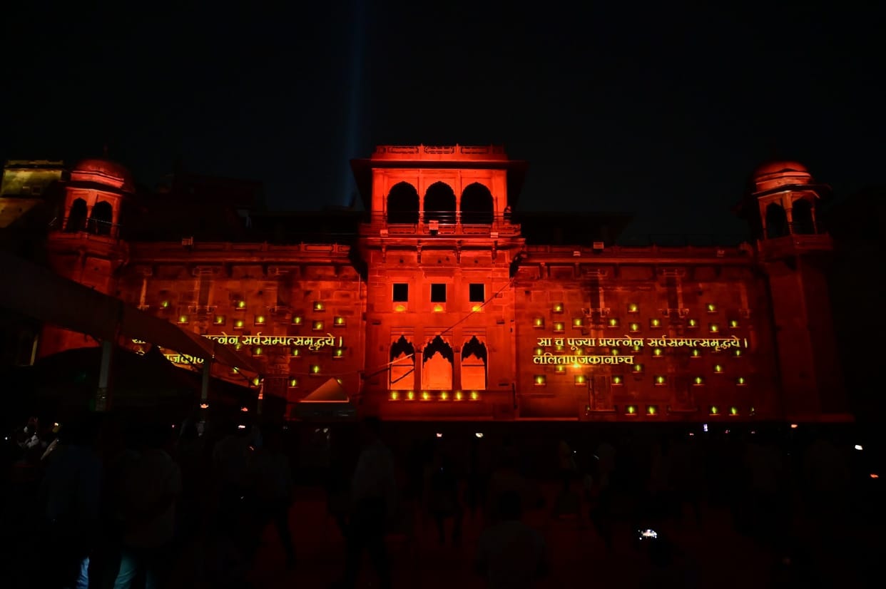 Laser show resumes at the ghat of Kashi Vishwanath Temple.