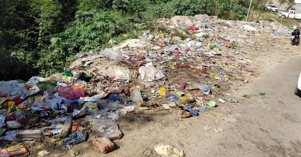 बरठीं में सड़क किनारे लगे कूड़े के ढेर। संवाद