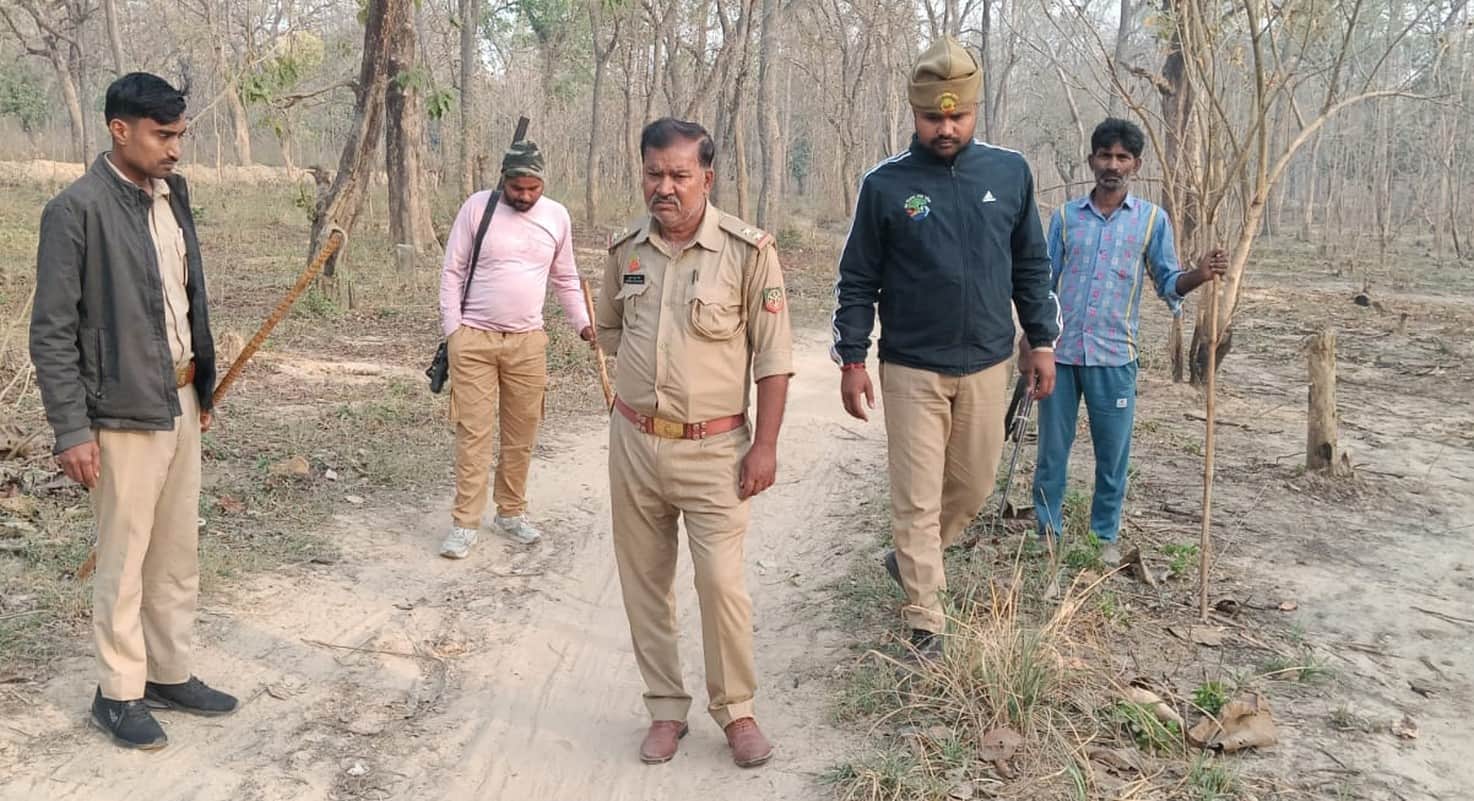 फोटो-28 - पचपेड़वा क्षेत्र में जंगलवर्ती क्षेत्र में निगरानी करती टीम। संवाद