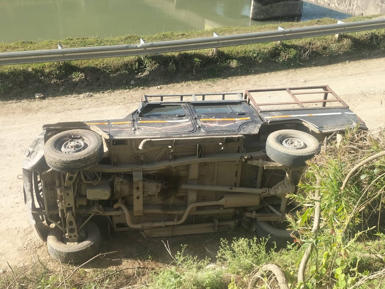 The car overturned on the banks of the BBMB canal, four youths aboard were safe.
