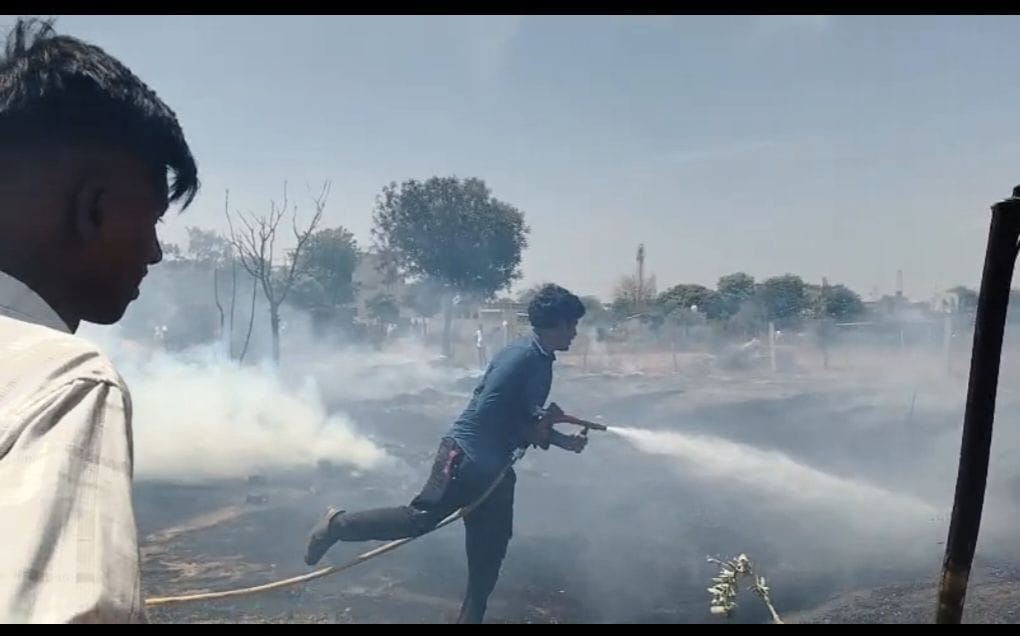 Fuel stocks of 40 families reduced to ashes after fire breaks out in fodder stack; fire brigade arrives late.