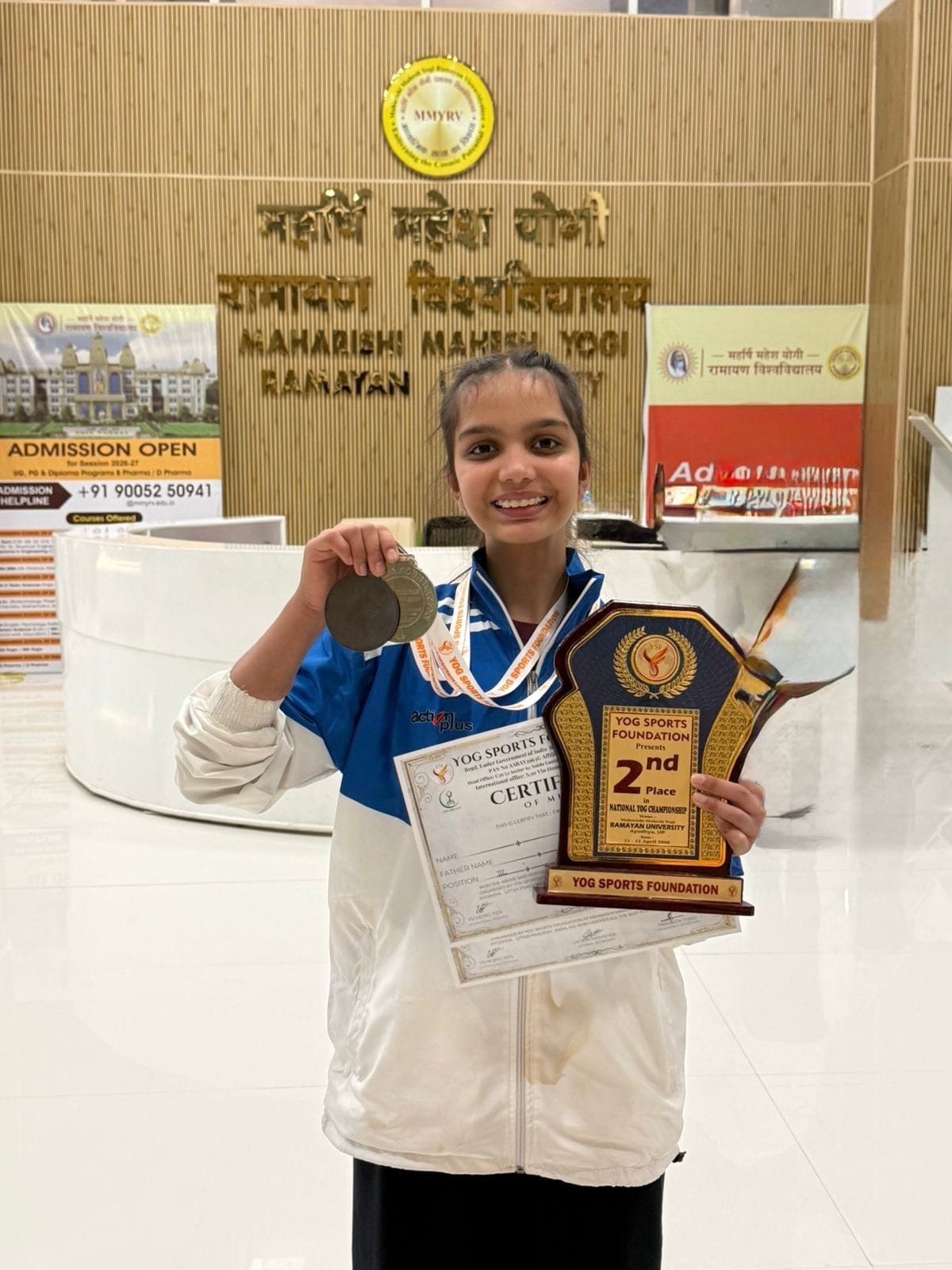 Khushi won silver and bronze medals in the yoga competition.Khushi won silver and bronze medals in the yoga competition.