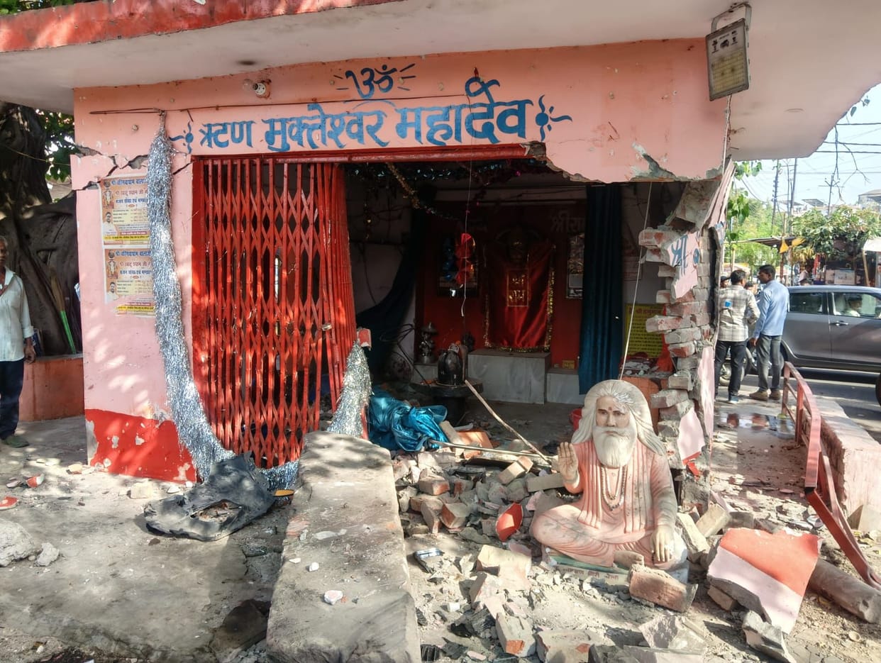 SUV enters temple, idols damaged