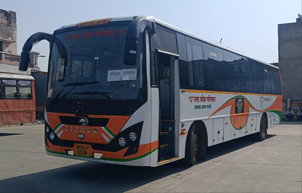 Trial run of AC bus service from Hathras to Noida begins.