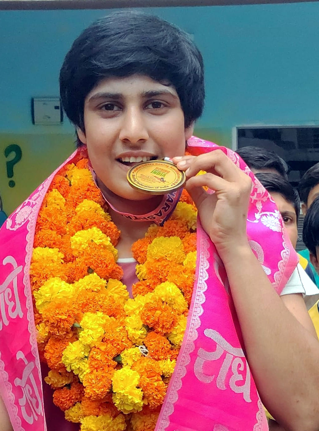 Junior National Champion Diya Sharma was welcomed by Navdurga Sanstha.