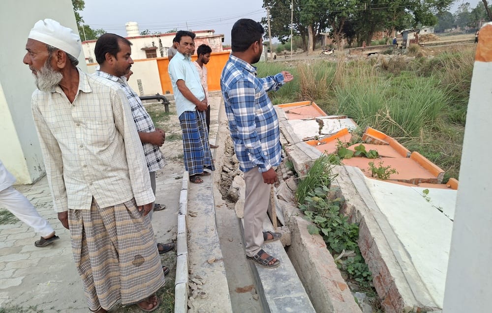 The boundary wall collapsed within 6 months, work being done under the Jal Jeevan Mission at a cost of Rs 2 crore.