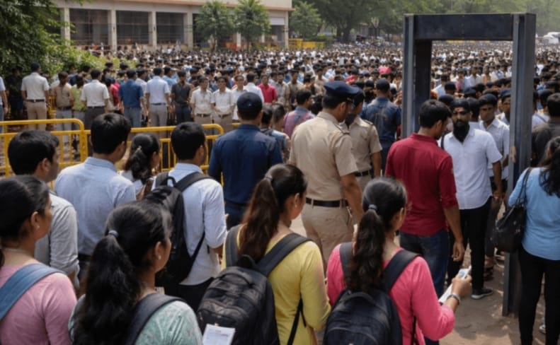 परीक्षा केंद्र पर परीक्षार्थी