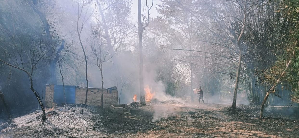 In many villages, wheat crops burned to ashes in the fire
