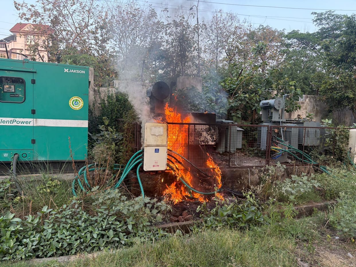 Power failure due to fire in transformer at three places