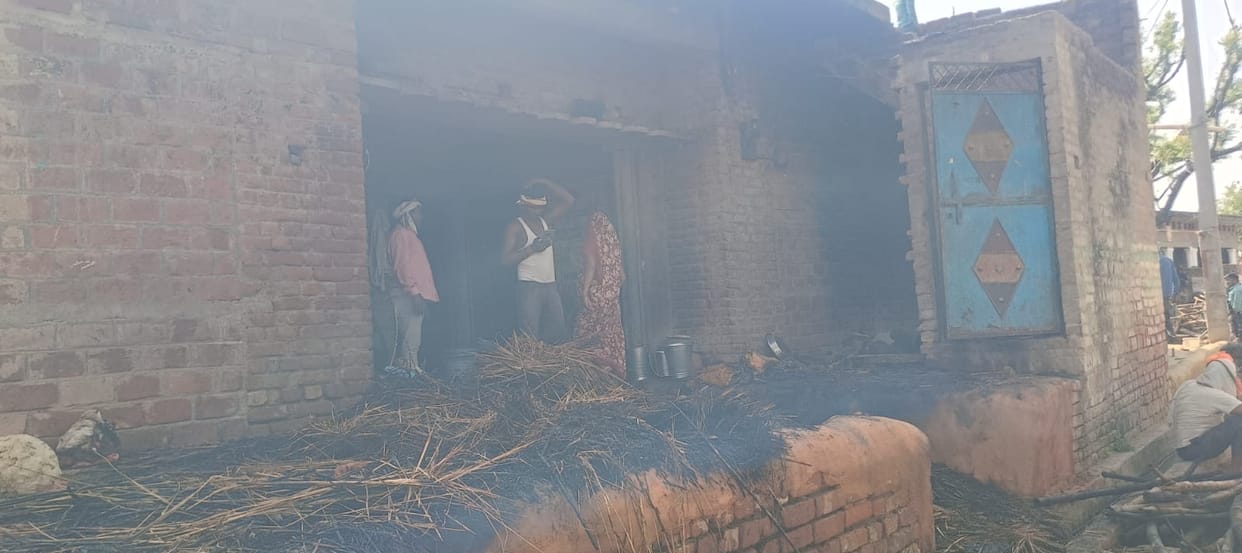 The fire destroyed the household goods of two houses and scorched three cattle.
