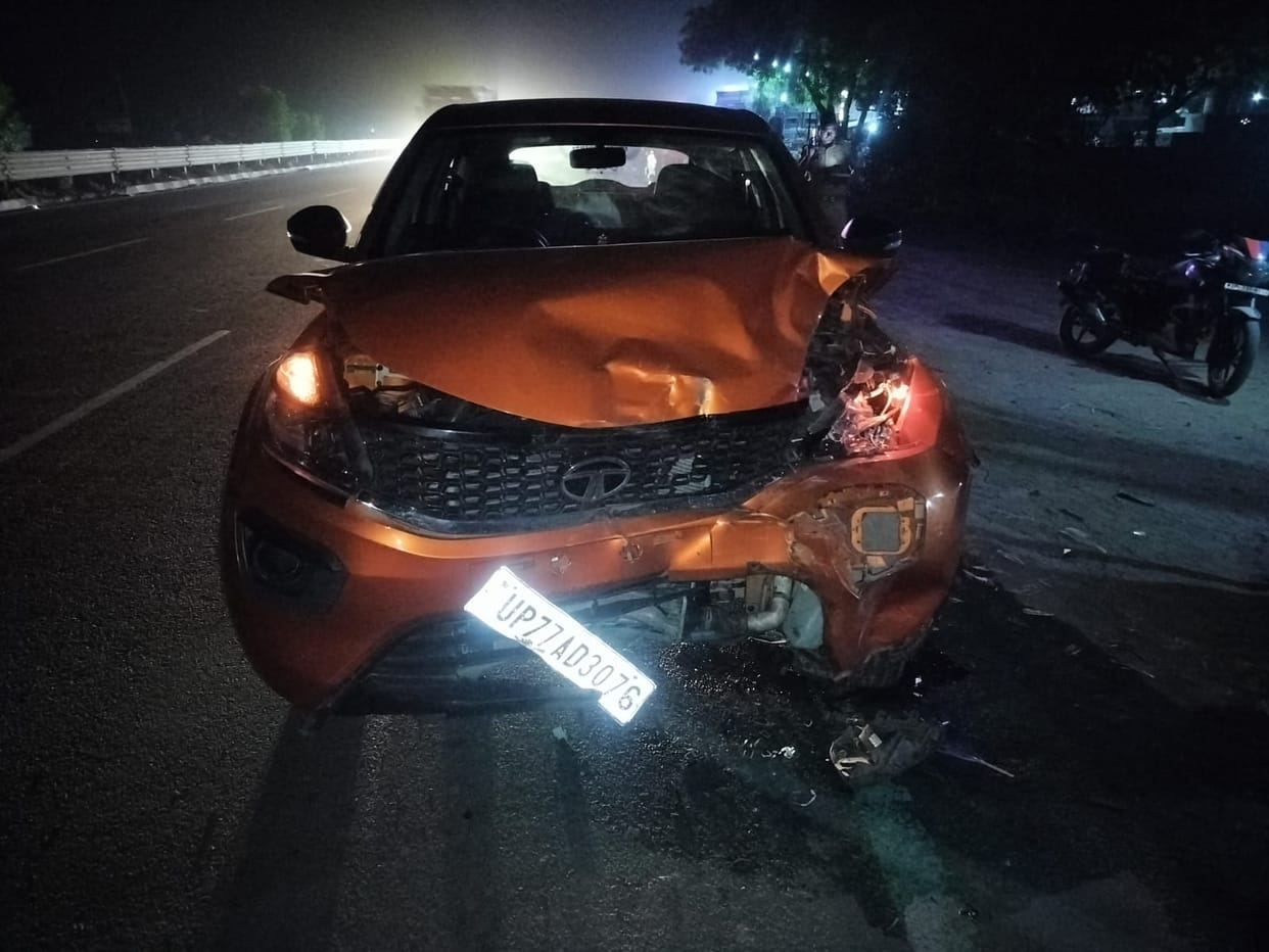 Car collides with Bolero parked on highway, driver injured